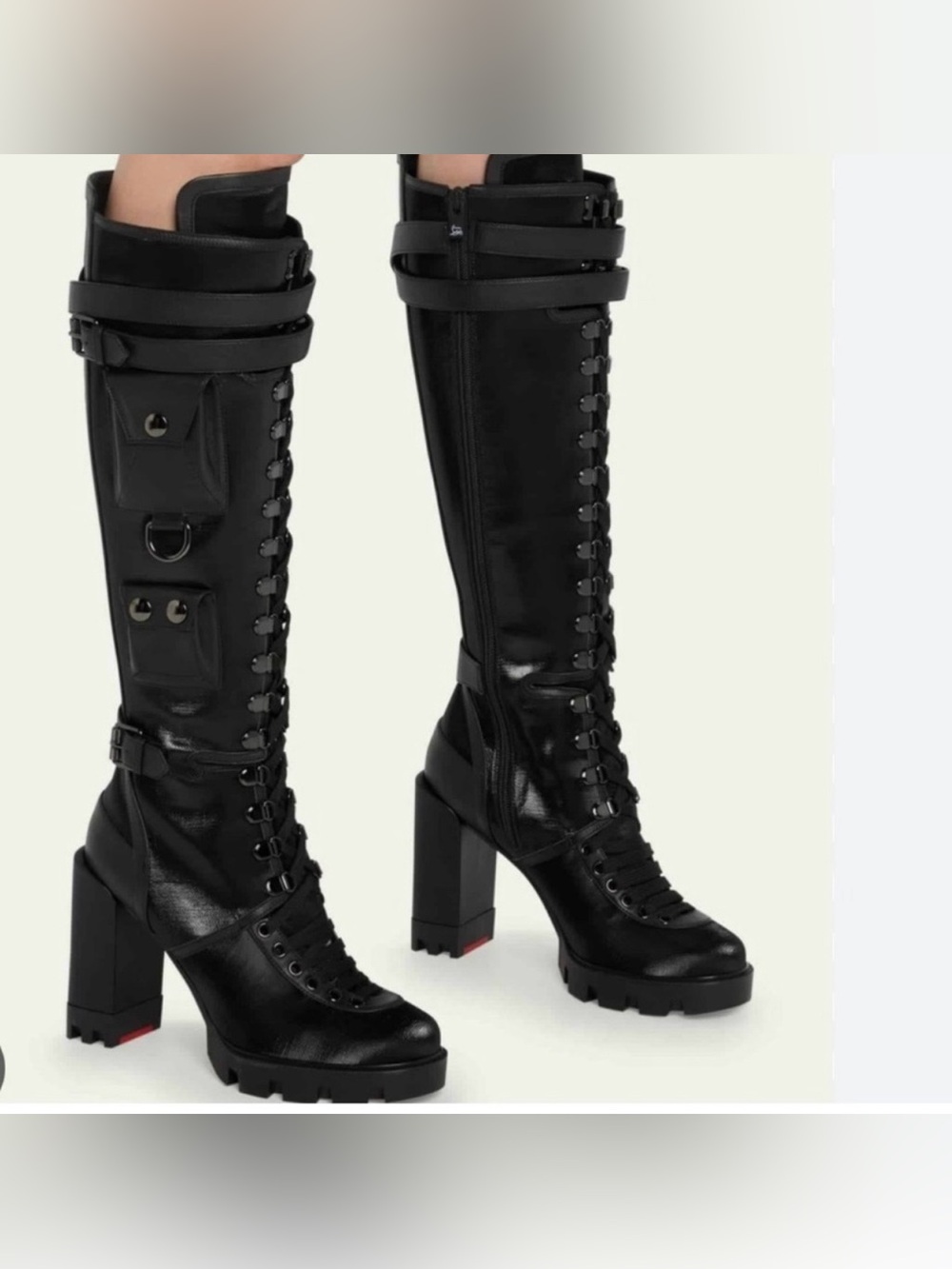 NIB Christian Louboutin Sand And Glory 100 Black Knee High Boots Rare Size 37.5